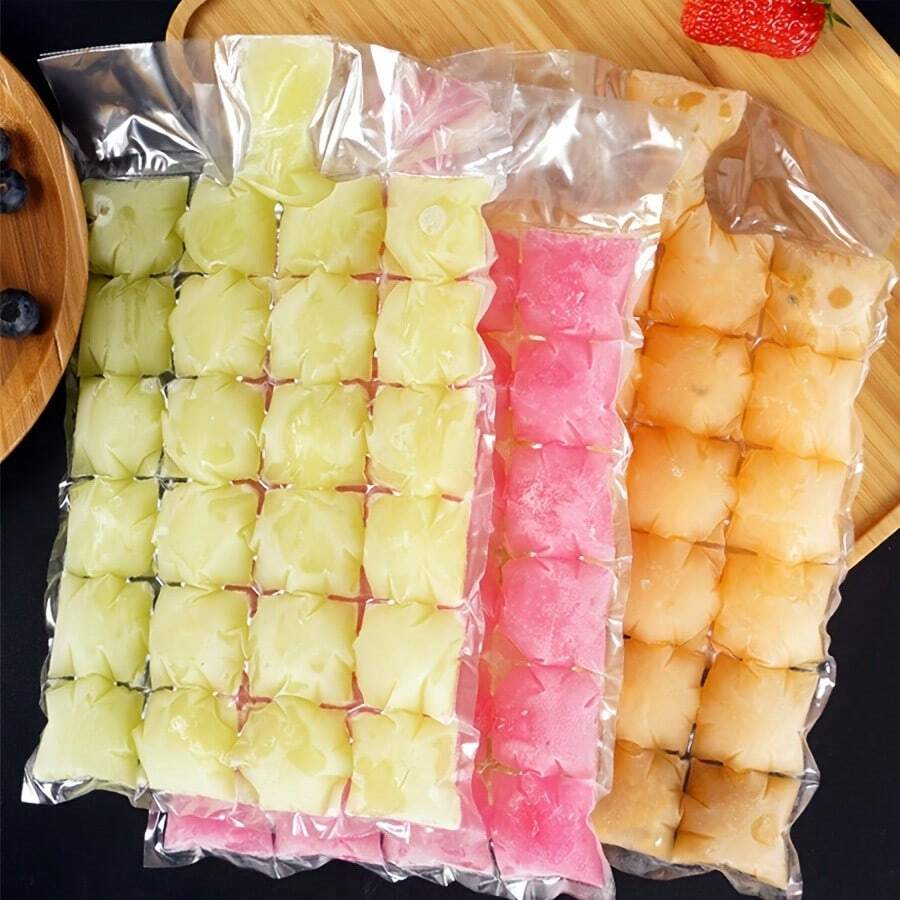 20/50/80/100pcs Disposable Ice Cube Bags - 24 Grids Self-Sealing Freezer Bags - Ideal For Cocktails, Wine, Whiskey, Etc. - Essential Kitchen Item