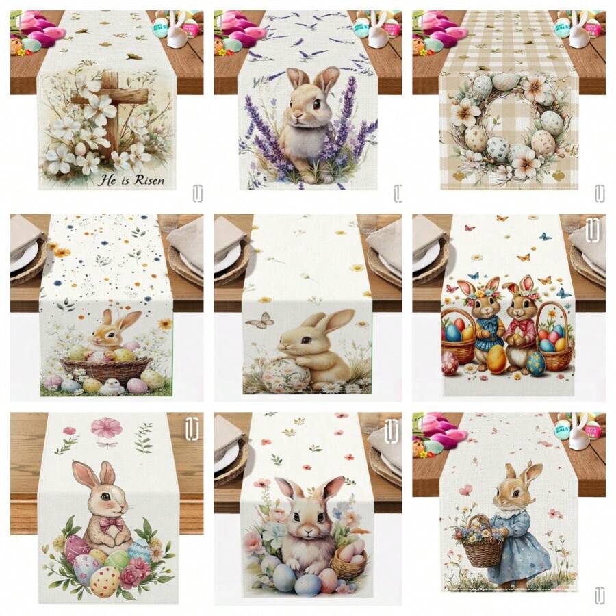 1 pièce, Joyeuses Pâques, Lapin Mignon, Nappe à Motif d'Œuf de Pâques, Nappe Polyester Tricotée de 72 Pouces pour Ambiance de Pâques, Décoration de Table pour Fête, Décoration Maison, Décoration de Pâques, Cadeau