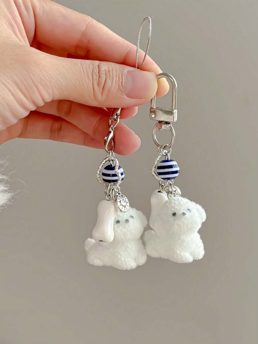 1 stuk schattige pluchen, pluizige dieren sleutelhanger, meisjes Pomeriaanse huisdier charme tas accessoire