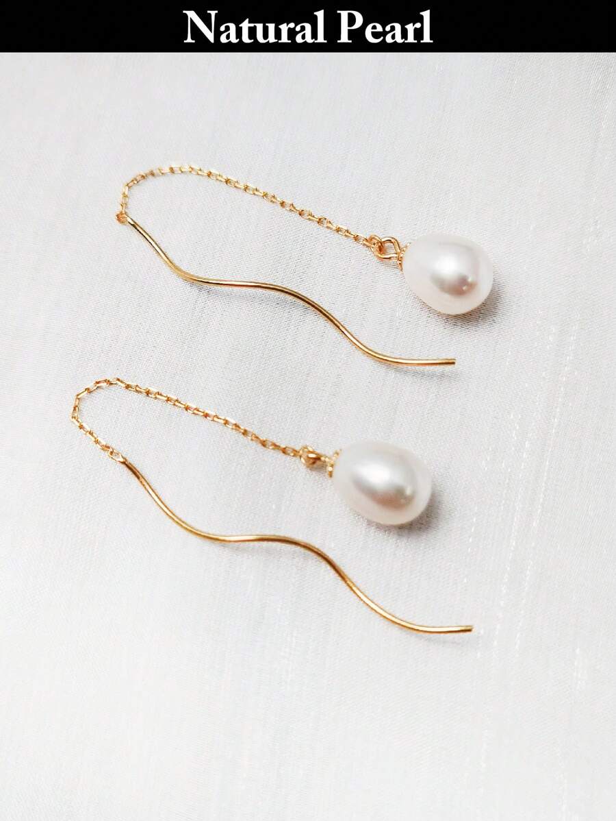 1 par de elegantes pendientes colgantes de plata 925 con perla de cultivo natural, diseño minimalista, adecuados para uso diario, fiestas y regalos para mujeres, para Pascua