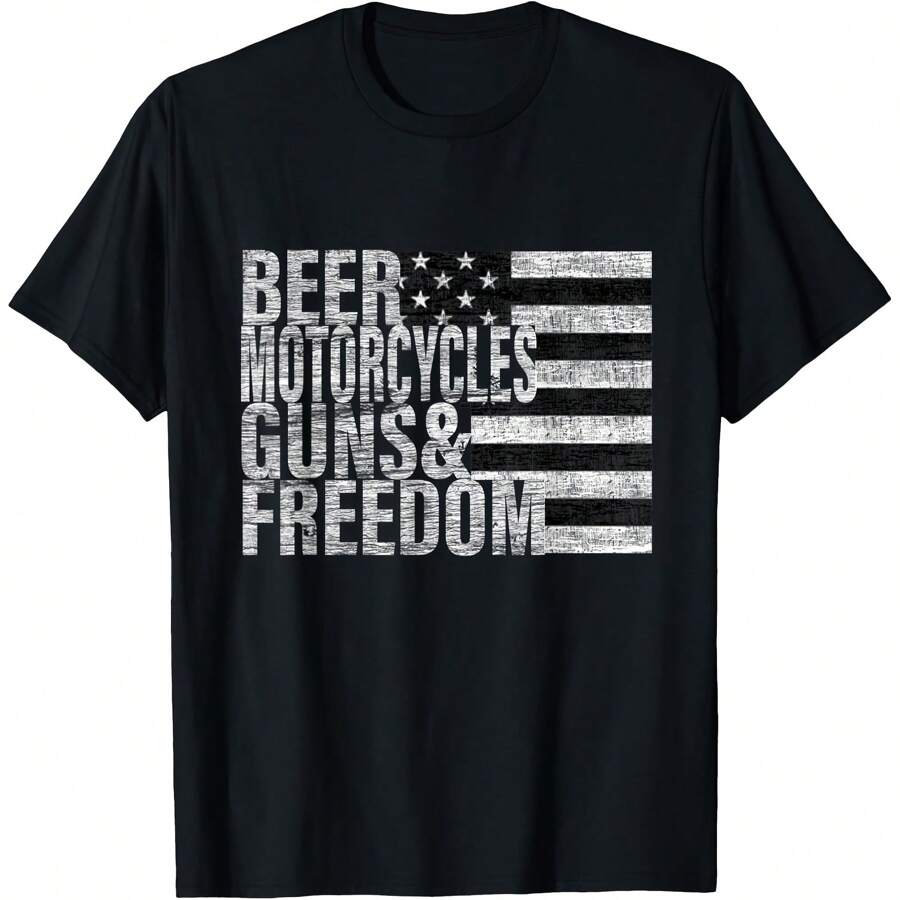 Beer Motorcycles Guns & Freedom Gift T-Shirt 100% Cotton