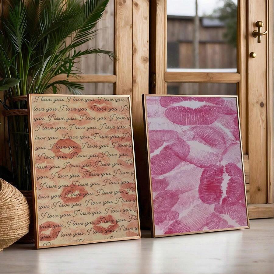 1/2pcs Frameless Vintage Red Kiss Lips Prints Canvas Posters, Red Mouth Kisses Wall Art Home Decor,High-Definition Canvas Printing Decoration Painting For Home Gifts, Living Room, Bathroom, Bedroom,Canvas Wall Art Gift,No Frames