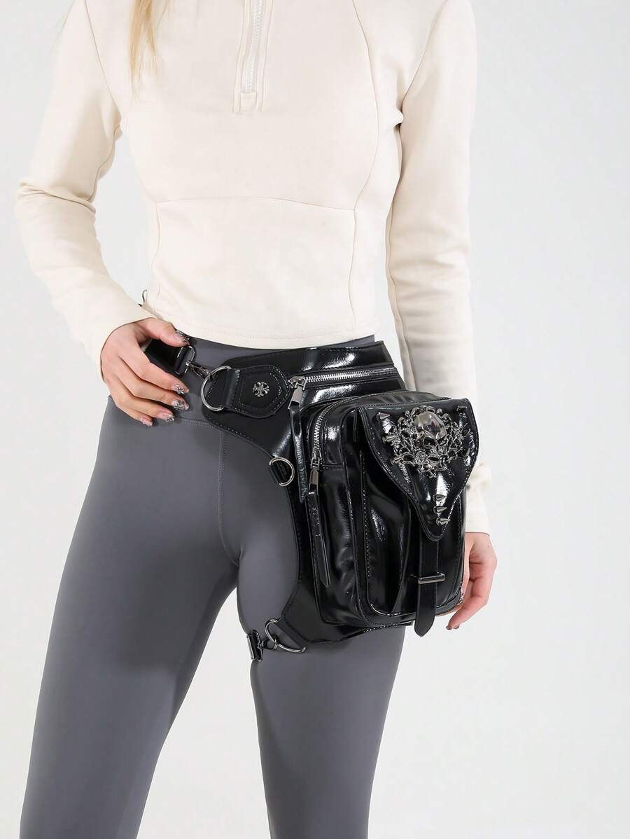 Nieuwe Punk Chained Schoudertas Vrouwen Steampunk Schedel Schouder Crossbody Telefoontasje Taille Beentas