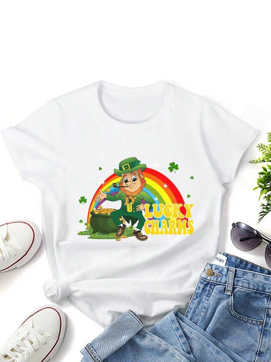 Funny Lucky Charms Leprechaun St. Patrick's Day Rainbow T-Shirt For Irish American Women (Irish Drinking Team Irish Pride Irish Shamrock)