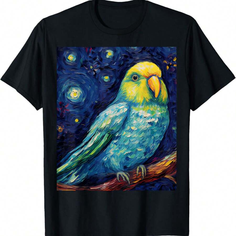 Parakeet Starry Night Painting Van Gogh T-Shirt