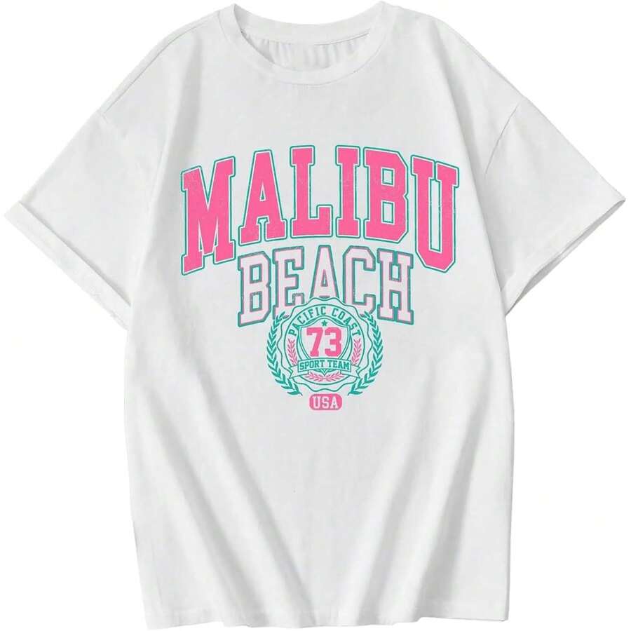 Jinluth Cute Letter Graphic Tees For Girls Preppy Aesthetic Shirts Oversized T Shirts Loose Casual Summer Tops