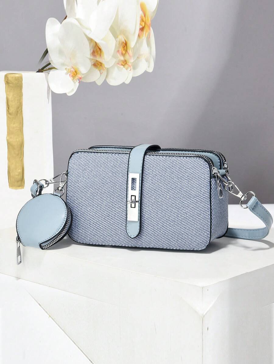 2pcs PU Plaid Handbag Set, Includes Coin Purse & Card Holder, Elegant Fashion Satchel Bag, Multifunctional Large Capacity Shoulder Bag, Stylish Design, New Plaid Purse Small Square Bag, Versatile Casual Tote Bag With Detachable Strap, Suitable For Travelling, Shopping, Suitable For Women