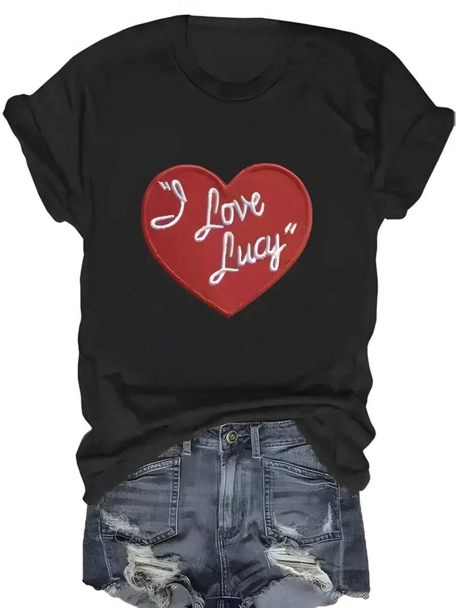 Women'S Summer T-Shirt Big Heart Pattern Tees Women Tops 100% T-Shirt180g CottonMinimalist Style 100% Cotton