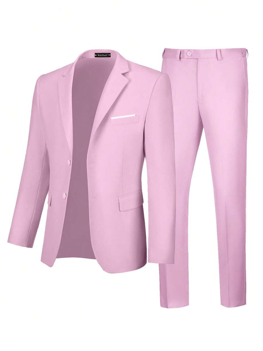 Adult Men 2pcs Suit Set - Slim Fit Pants & Long Sleeve Lapel Collar Blazer, Formal Business Attire & Party Wear, Minimalist Design