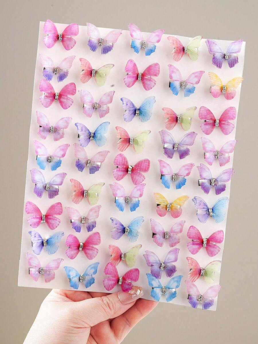 5pcs/20pcs Kids Colorful Cute Butterfly Hair Clips, Premium Rhinestone Mesh Hair Accessories, Suitable For Girls Daily Use