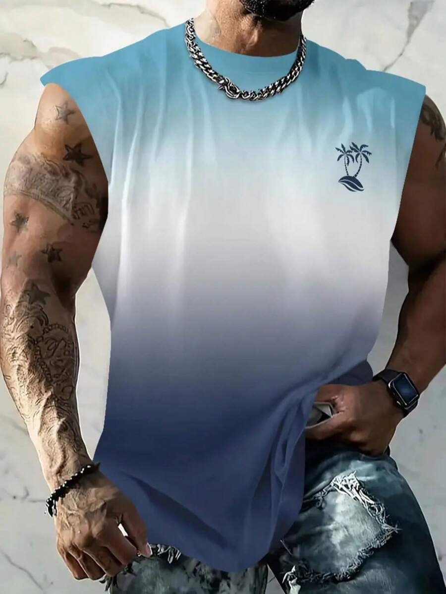 2025 Summer Hawaii Beach Men's Gradient Forest Printed Sleeveless Tank Top
