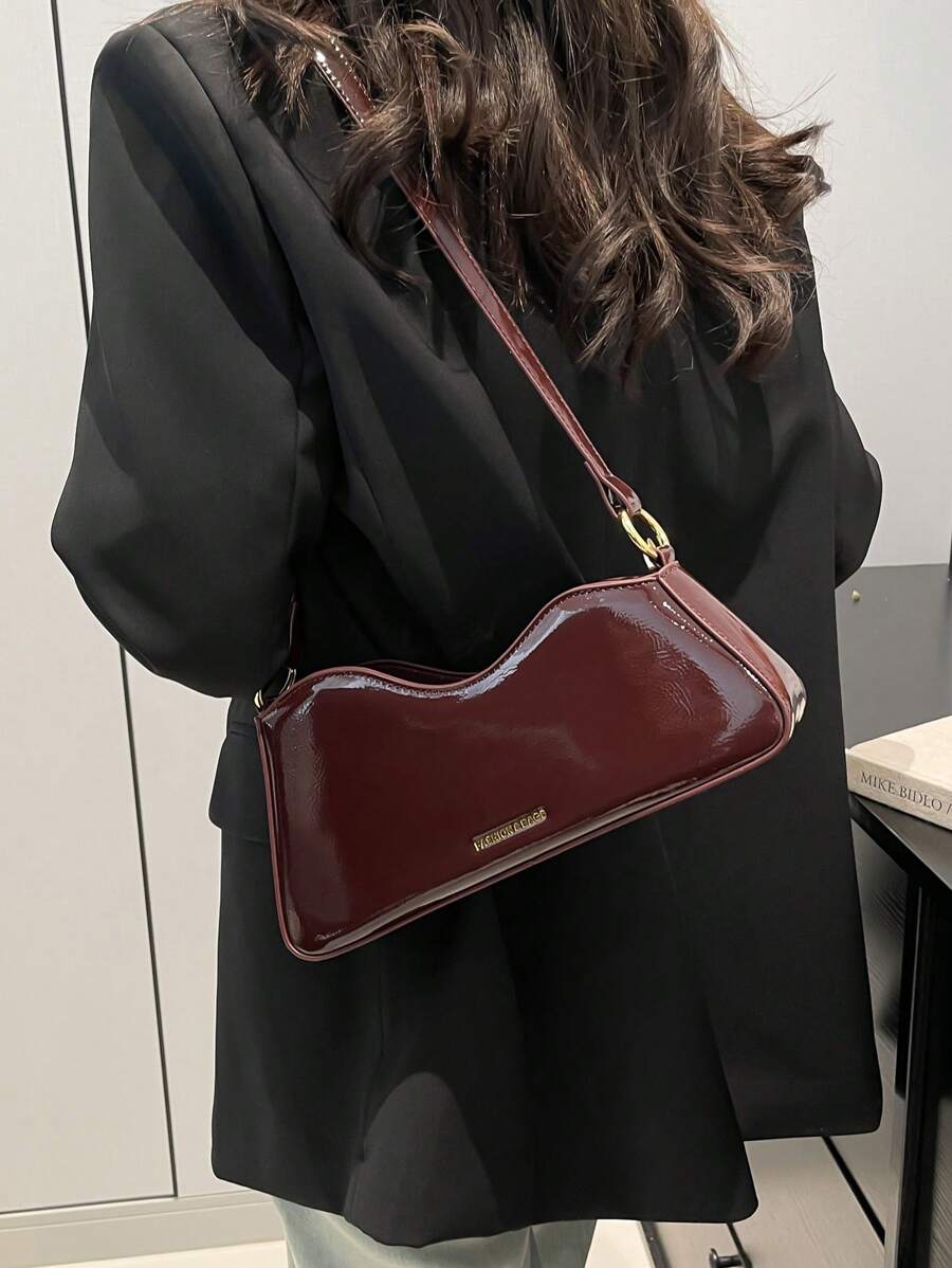 Bolsa tiracolo feminina de Pu brilhante nas axilas, bolsa de mão fashion com design assimétrico de queijo