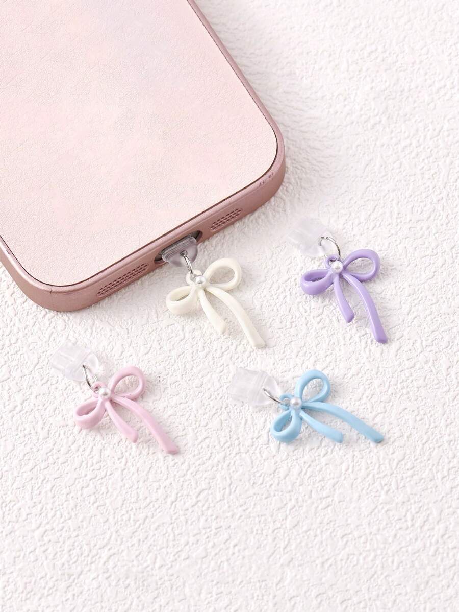Bow Hanging Decoration Dust Plug Charging Port Rubber Plug Data Port Blockage Compatible With Apple Port Type-C Port Mobile Phone