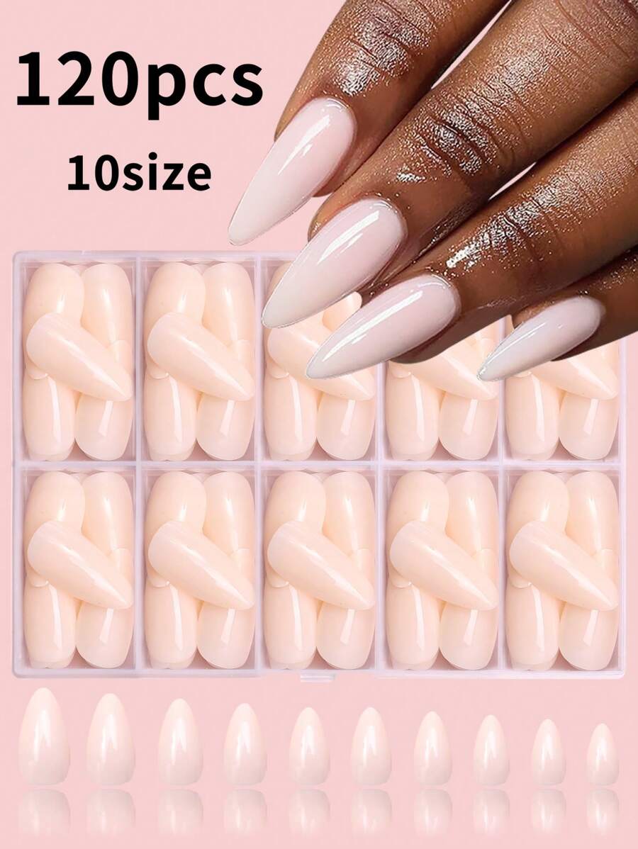 120pcs/Box Almond Shape Nude Nail Set Simple Premium Glossy Design Press On Nails DIY Nail Kit For Daily Wear And Special Occasions For Women And Girls
