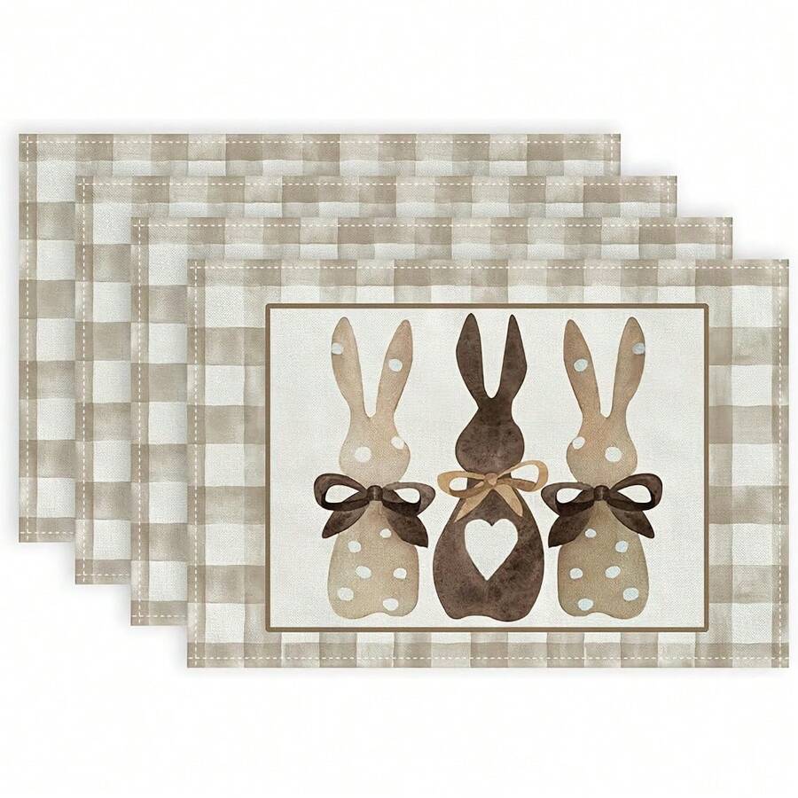 2/4 szt. Podkładki wielkanocne Króliczek Wiosna Święto Farmhouse Juta Buffalo Plaid Podkładki na stół do wnętrz Dekoracje do domu