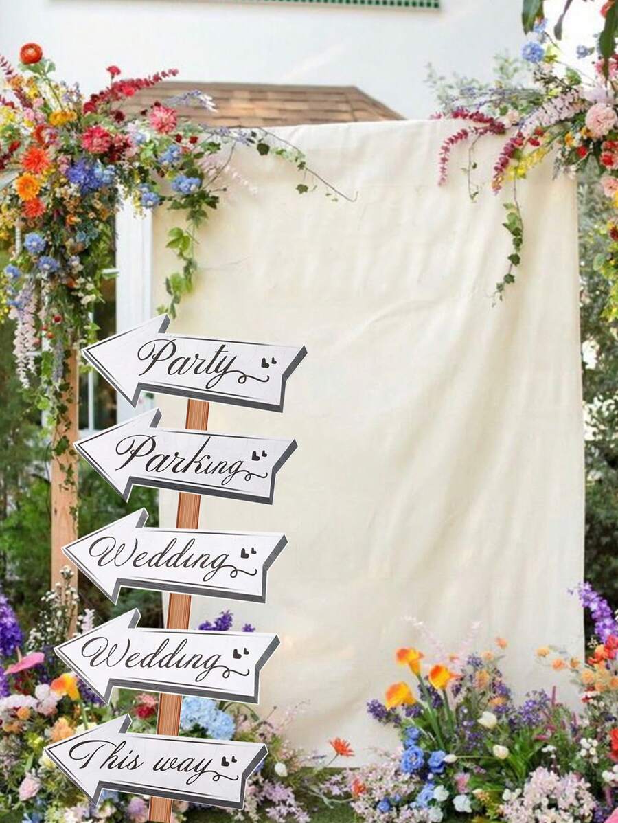 10pcs Wedding Directional Road Sign Party Decorations, Wedding Paper Signs For Wedding Theme Party Supplies, Waterproof Large Wedding Sign With Stakes, Wedding Direction Signpost Wedding Direction Arrow Courtyard Sign, Wedding Party Room Wall Background Decoration, Wedding Sign Cutouts, Wedding Season Party Supplies