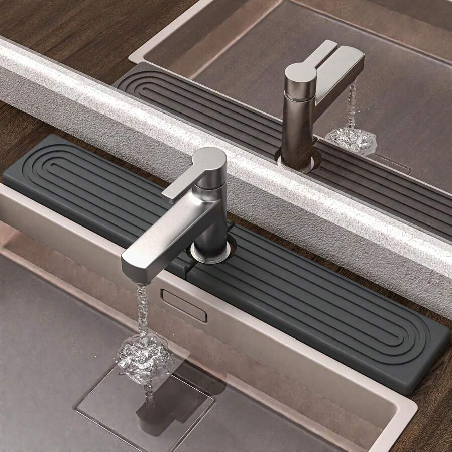 Silicon & Stone Absorbent Mat - For Sink Faucet, Quick-Dry Silicone And Stone Material To Prevent Water Accumulation, Kitchen & Bathroom Cabinet Protector
