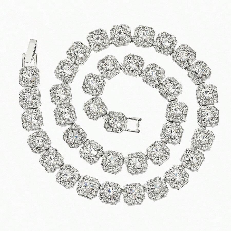 1 pieza Collar de cadena cubana con zirconia cúbica en talla baguette, cuadrado y unisex - Collar de gargantilla lujoso y personalizado (enviado según el tamaño de la longitud)