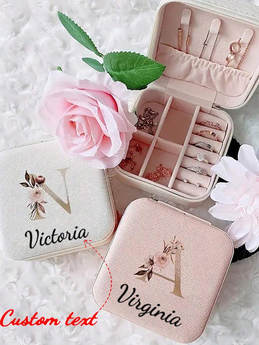 Customized Jewelry Box Organizer, Portable Earrings, Rings, Necklace Storage Box - Gifting For Birthday, Memorable Events, Letter Pattern