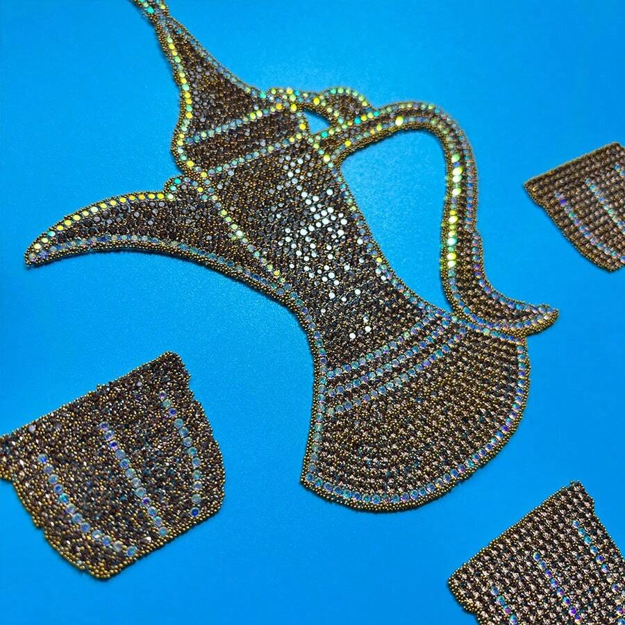 4pcs/Set Crystal Teapot & Cup Pattern Decorative Rhinestones Stickers For Clothing, DIY Accessories Crafts