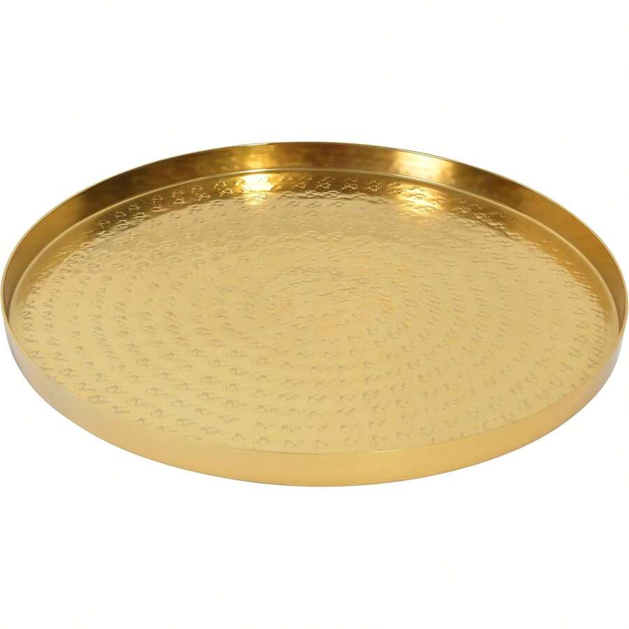 Round Gold Tray, 13" - Gold Serving Tray, Luxury Decorative Tray, Coffee Table Tray, Gold Decor, Jewelry Tray, Ottoman Tray, Gold Perfume Tray, Round Tray, Vanity Tray, Bar Tray, Drink Tray