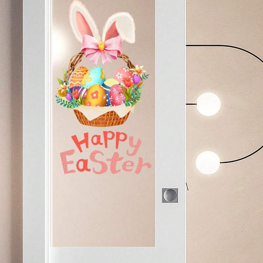 1PC Easter Bunny Window Stickers Cartoon Cute Animals Rabbit Wall Stickers For Bathroom Door Decoration Wallpaper Living Room Wall Decals DIY Bathroom Decor Summer