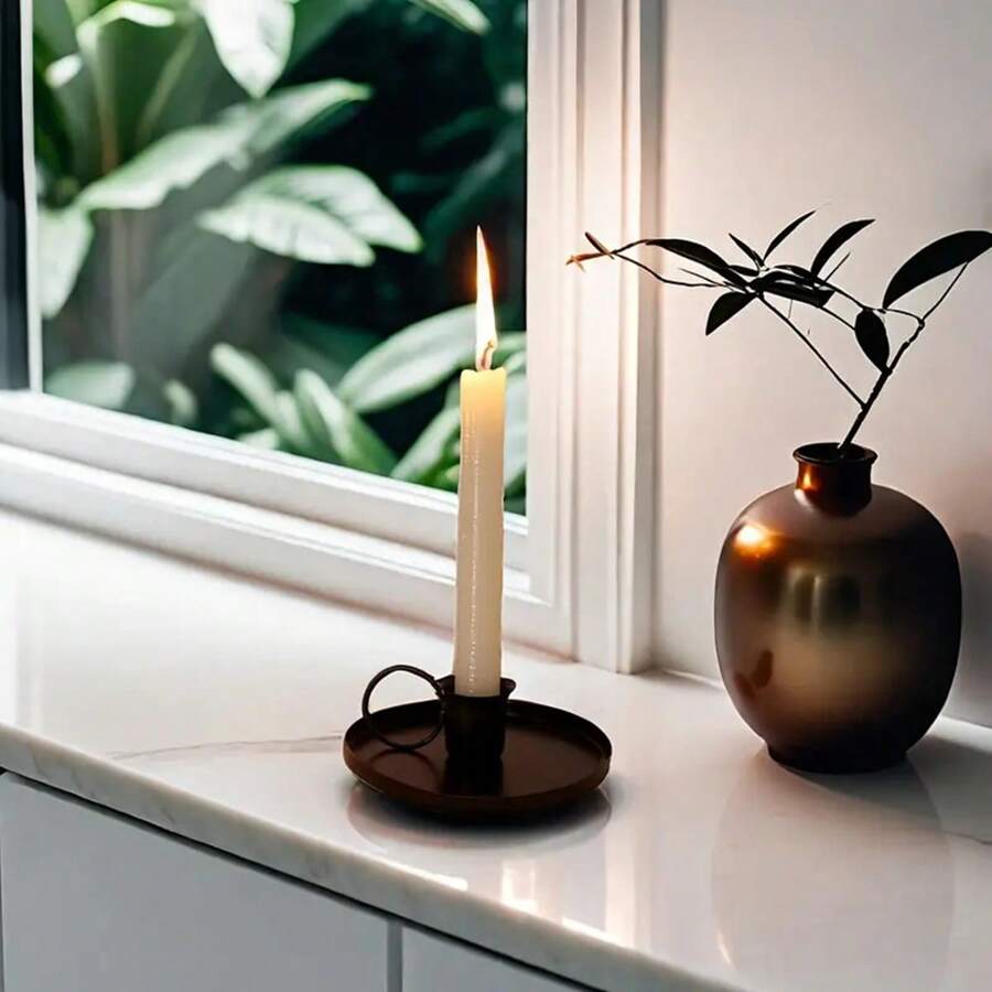1pc Elegant Iron Candle Holder - Floor Standing, Creative Gold And Black Metal Decorative Candle Holder, Suitable For Easter, Weddings And Everyday Use, To Create A Warm Home Atmosphere