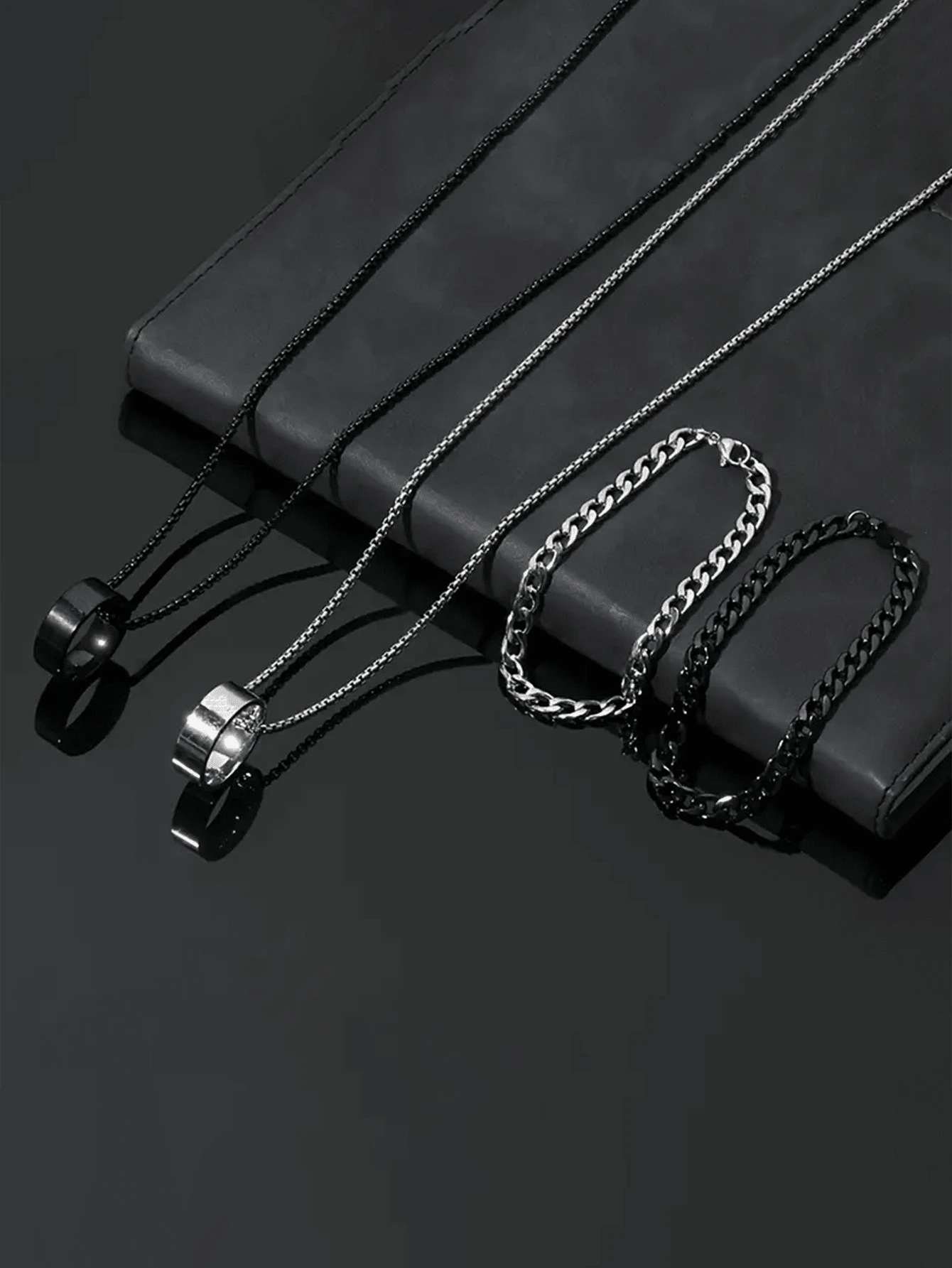 4pcs Men Casual Fashion Stainless Steel Ring, Necklace, And Bracelet Jewelry Set