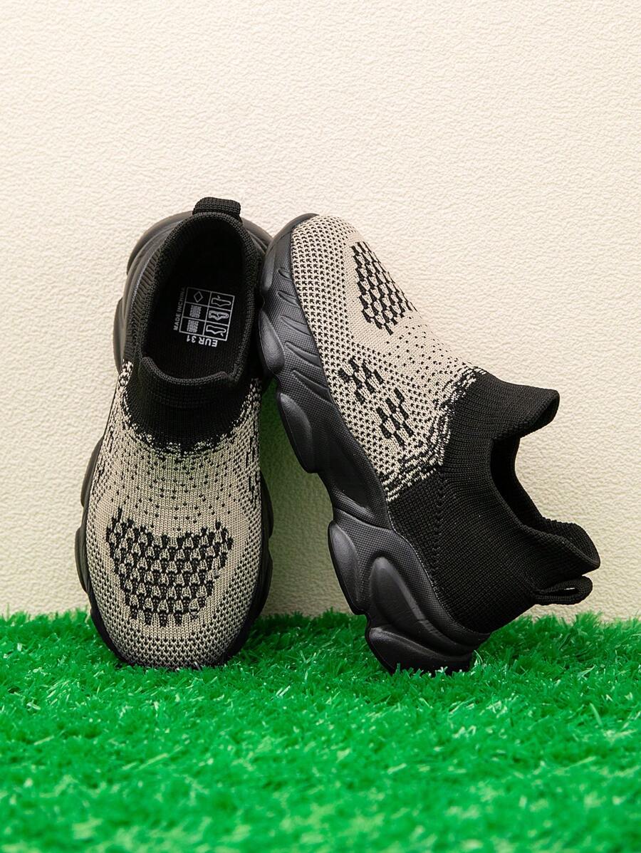 1 Par de Zapatos Deportivos para Niños con Calcetines de Punto, Tela de Zapatillas, Conveniente Slip-On, Ligero, Transpirable, Antideslizante, Zapatillas para Correr, Zapatillas Casuales de Moda con Malla y Plataforma para Estudiantes