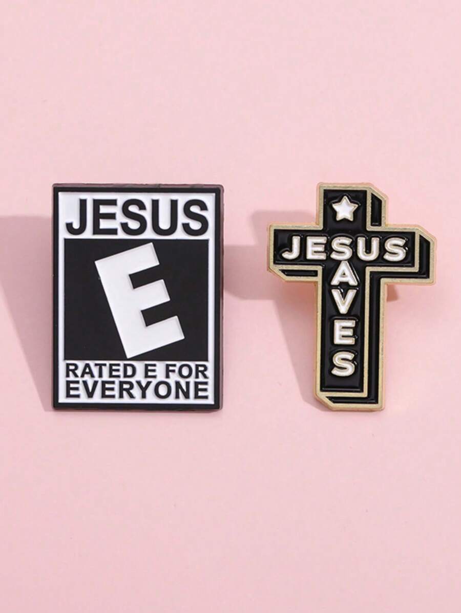 1 Stück kreative schwarz-weiße englische Buchstaben Legierungsabzeichen, personalisierte englische Phrase Metall Anstecknadel mit Kreuz