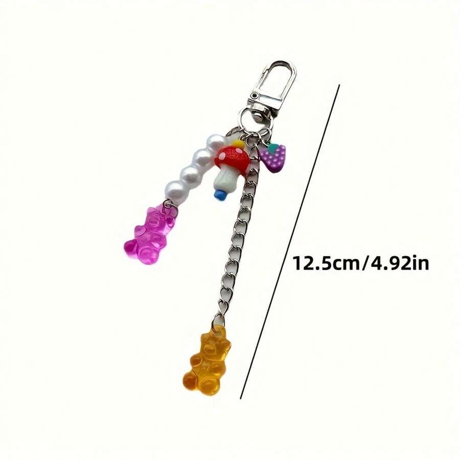 1 pièce Porte-clés mignon en forme d'ours de dessin animé, pendentif en plastique animal, porte-clés petit ours en bonbon coloré, dragonne de téléphone en plastique champignon, protection d'écouteur pendentif, accessoire de sac