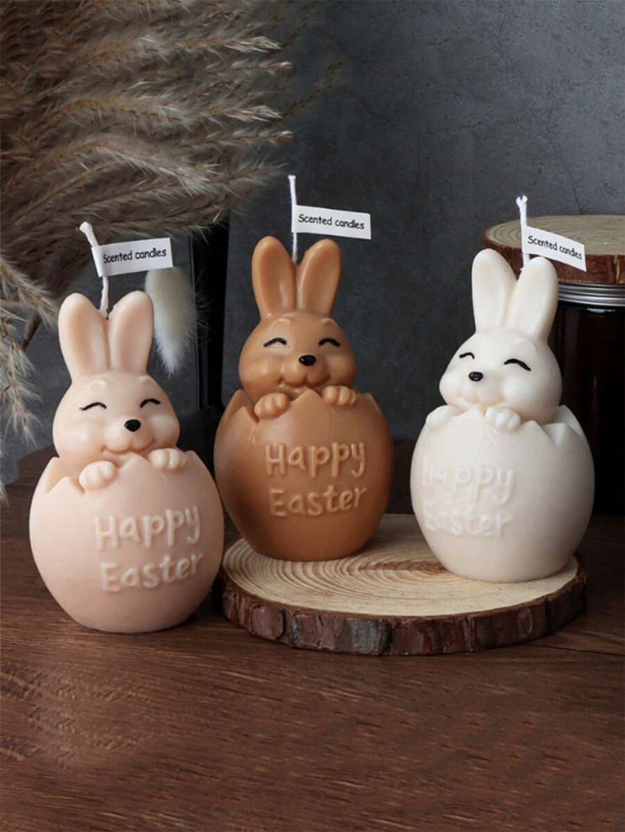 3D Cute Eggshell Rabbit Candle Silicone Mold Cartoon Creative Animal Aromatherapy Gypsum Handmade Soap Mold Resin Pinching Mold DIY Easter Gift Home Decoration Ornament