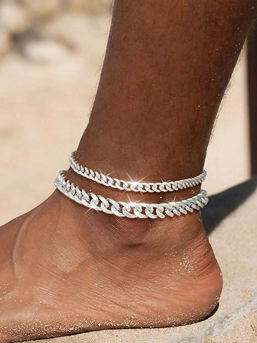 2 piezas de tobilleras de estilo vacacional minimalista y elegante, con acabado metálico cómodo de llevar, adecuadas para mujer para uso diario, citas, fiestas y atuendos de trabajo