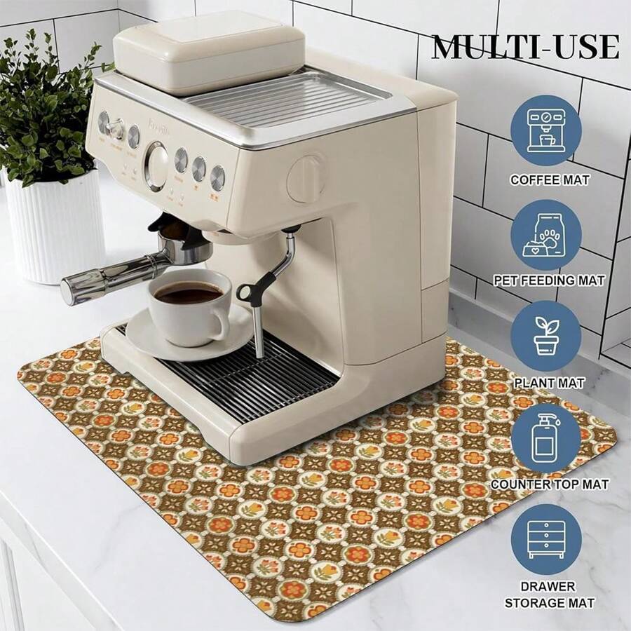 1pc Coffee Mat - Hide Stain Absorbent Rubber Backing Quick Dry Mat For Kitchen Counter Coffee Bar Accessories Dish Drying Mat For Coffee Maker Coffee Maker Coffee Pot Espresso Maker