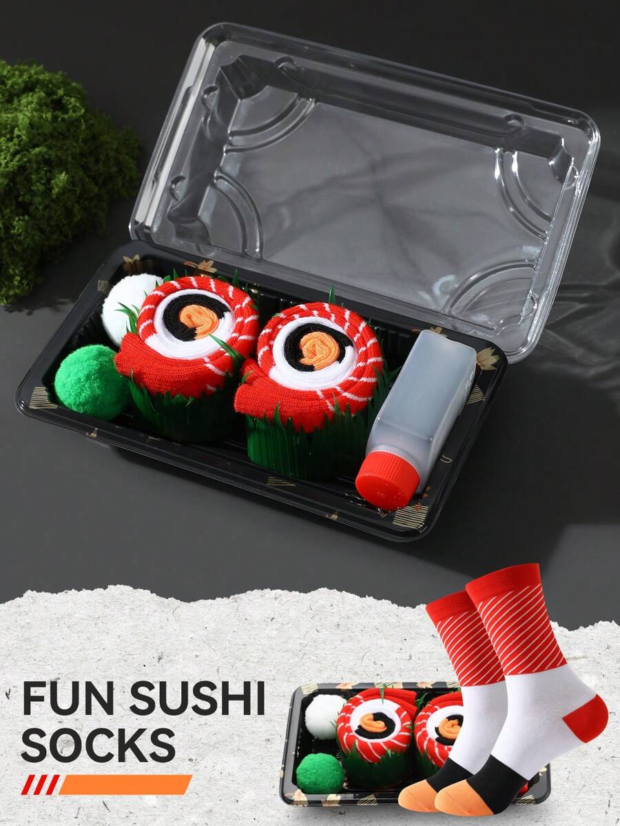 1 Pair Gift Box Colorful Stripe Unconventional Food-Inspired Women Mid-Calf Socks, Soft Breathable Casual Home Party Novelty Socks, Unique Personalized Design, Suitable For Holiday Gift, Unisex Socks All Season