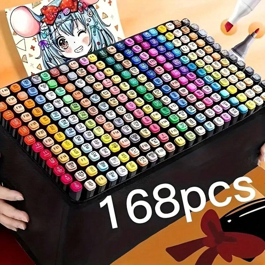 12/24/36/48/60/80/120/168pcs Art Student Marker Pen Set, Painting Sketch Watercolor Pens Suitable For Art Students To Color, Sketch And Draw, Double Ended Oily Markers, Suitable For Art Students, Paintbrush, Suitable For Elementary Students, School Supplies, Available In 12/24/30/36/48/60/80/120/168 Colors