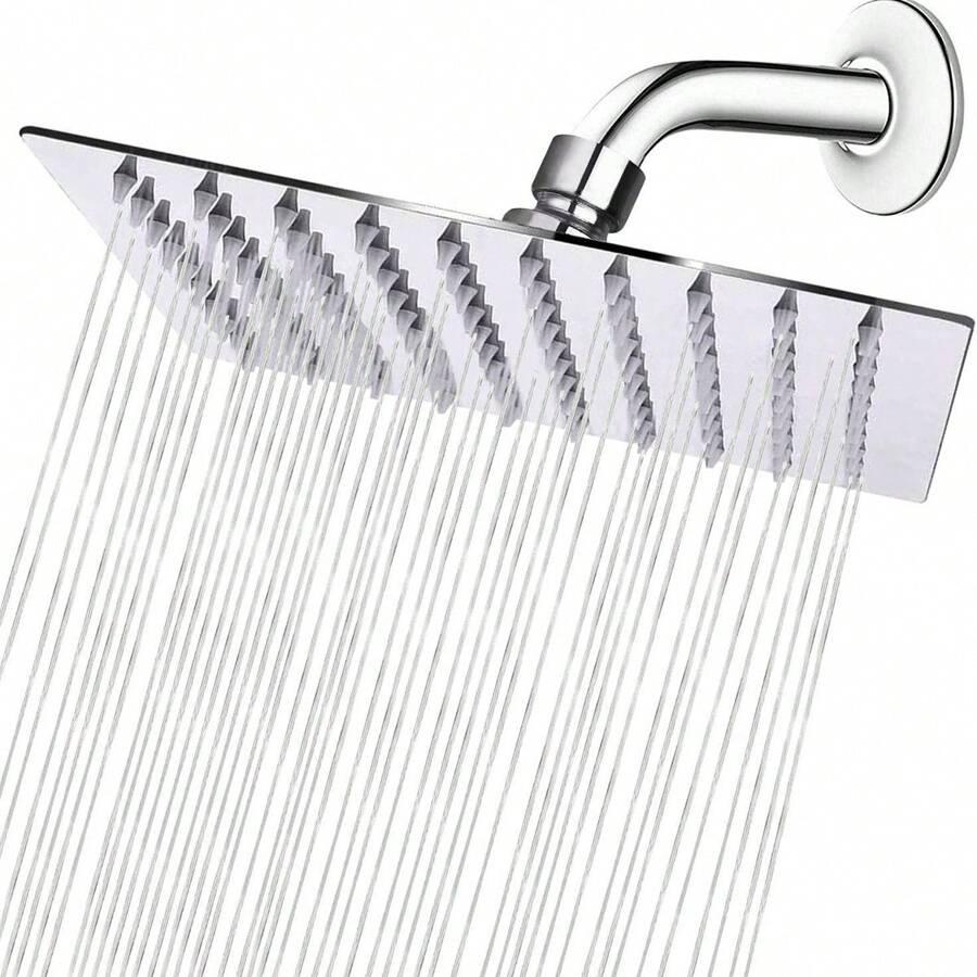 1pc Home Fixed Shower Head, Stainless Steel Material, Square Rainfall Shower Head, 4/6/8/10 Inch Bathroom High Pressure Rainfall Shower Head, Bathroom Accessories Home Bathroom Decor Summer