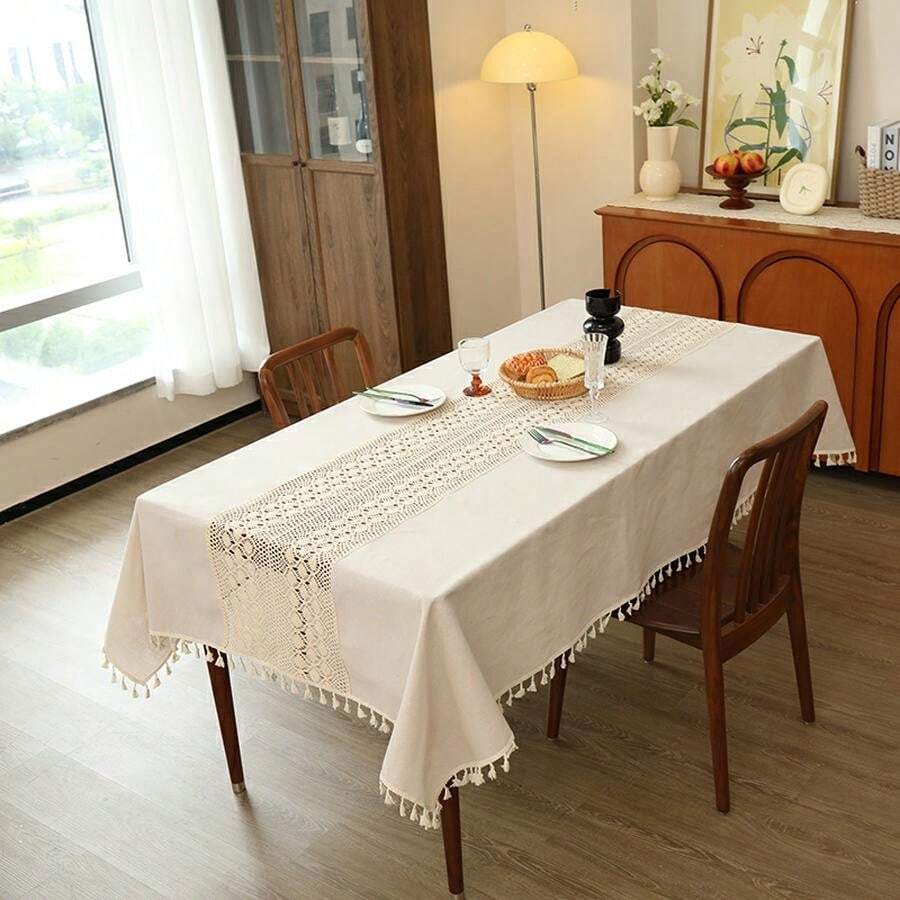 Toalha de mesa simples de crochê retrô rural, borla oca de penas de pássaros estilo country, tecido de malha, toalha de mesa quadrada de patchwork de renda, adequada para penteadeiras, banquetes, casamentos, decoração de casa, toalha de mesa decorativa de piano