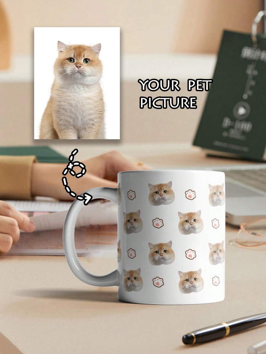 1 pieza Taza personalizada de 11 oz/350 ml con cara de gato, taza personalizada con cara de mascota - Taza para mascotas personalizada para amantes de los gatos, regalo para mamá y papá de gatos, decoración del hogar para el Día de San Valentín, regalo de San Valentín único para ella, regalo para colegas, taza personalizada con foto para dueños de gatos, regalo perfecto para amantes de los gatos