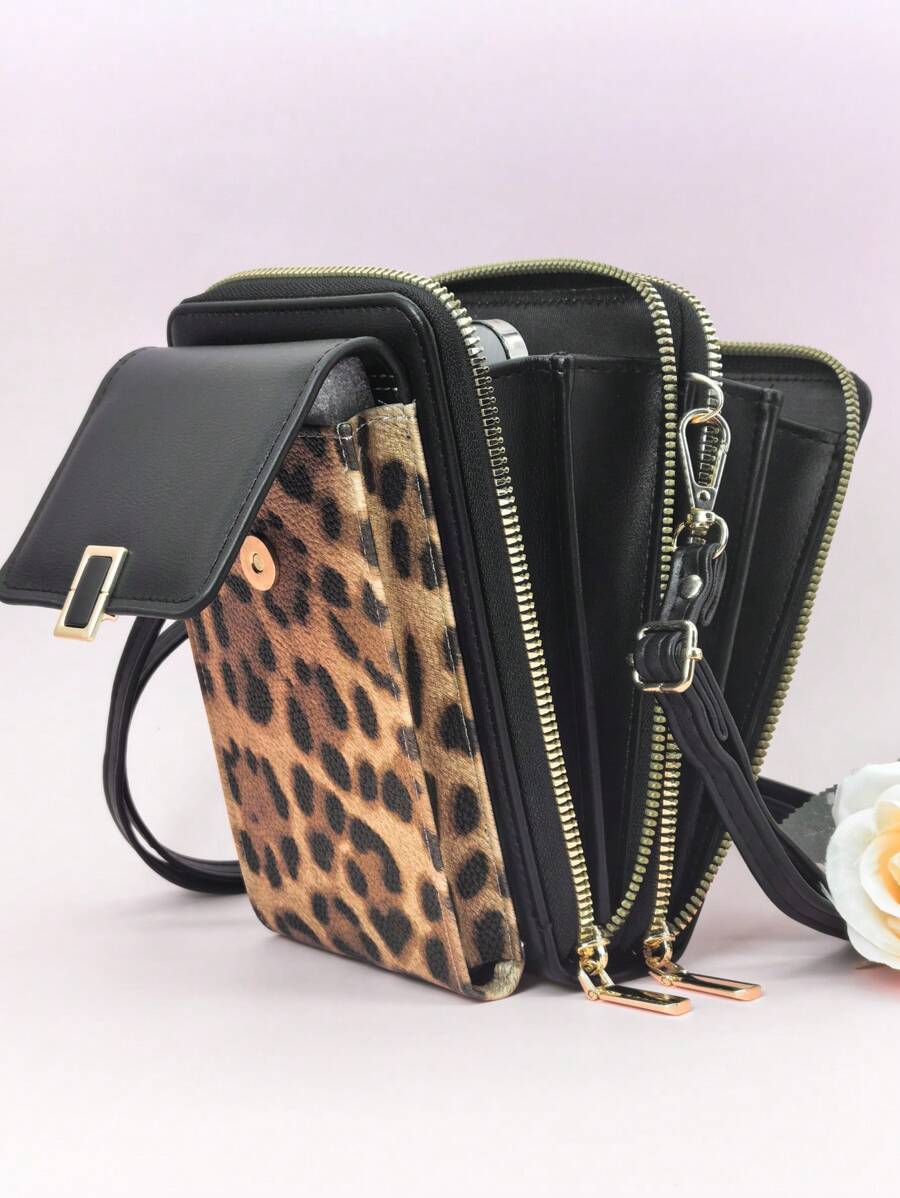 New Messenger Bag Multi-Function Large Capacity Double Zipper Mobile Phone Wallet Fashion Simple And Delicate Graphic Print Leisure Vacation Dating Cheetah Print Leopard Print Wallet Purse Wallet