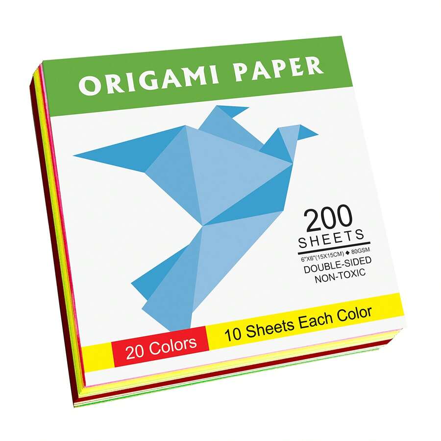 200 arkuszy papieru origami dwustronnego premium – 20 żywych kolorów, 6 cali kwadratowych, łatwe składanie dla początkujących – idealne do majsterkowania, kreatywnych projektów artystycznych, dekoracji świątecznych i pomysłów na ręcznie robione prezenty