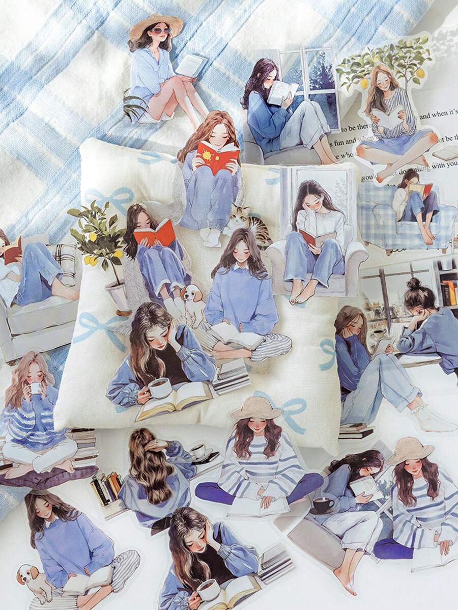 MOCARD 1 Packung 30 Stück Retro ästhetische Mädchen Themen Aufkleber, kreative DIY Dekorationsbastelutensilien, Urlaubsgeschenk, personalisierte Scrapbooking Schul-Schreibwaren, Schulmaterial, Einschulung