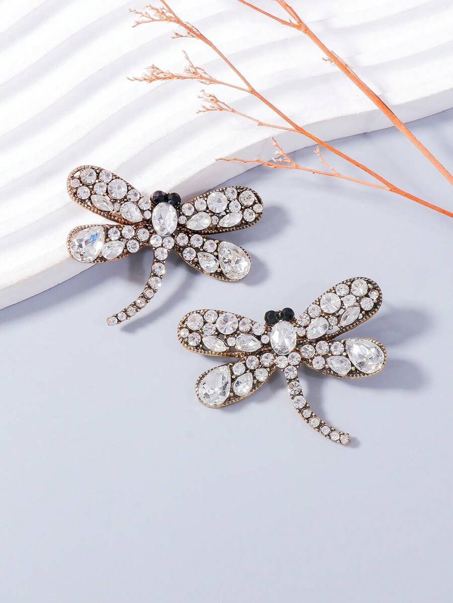 juran 1 par de aretes con forma de libélula con rhinestones, joya adornada linda y brillante para mujeres