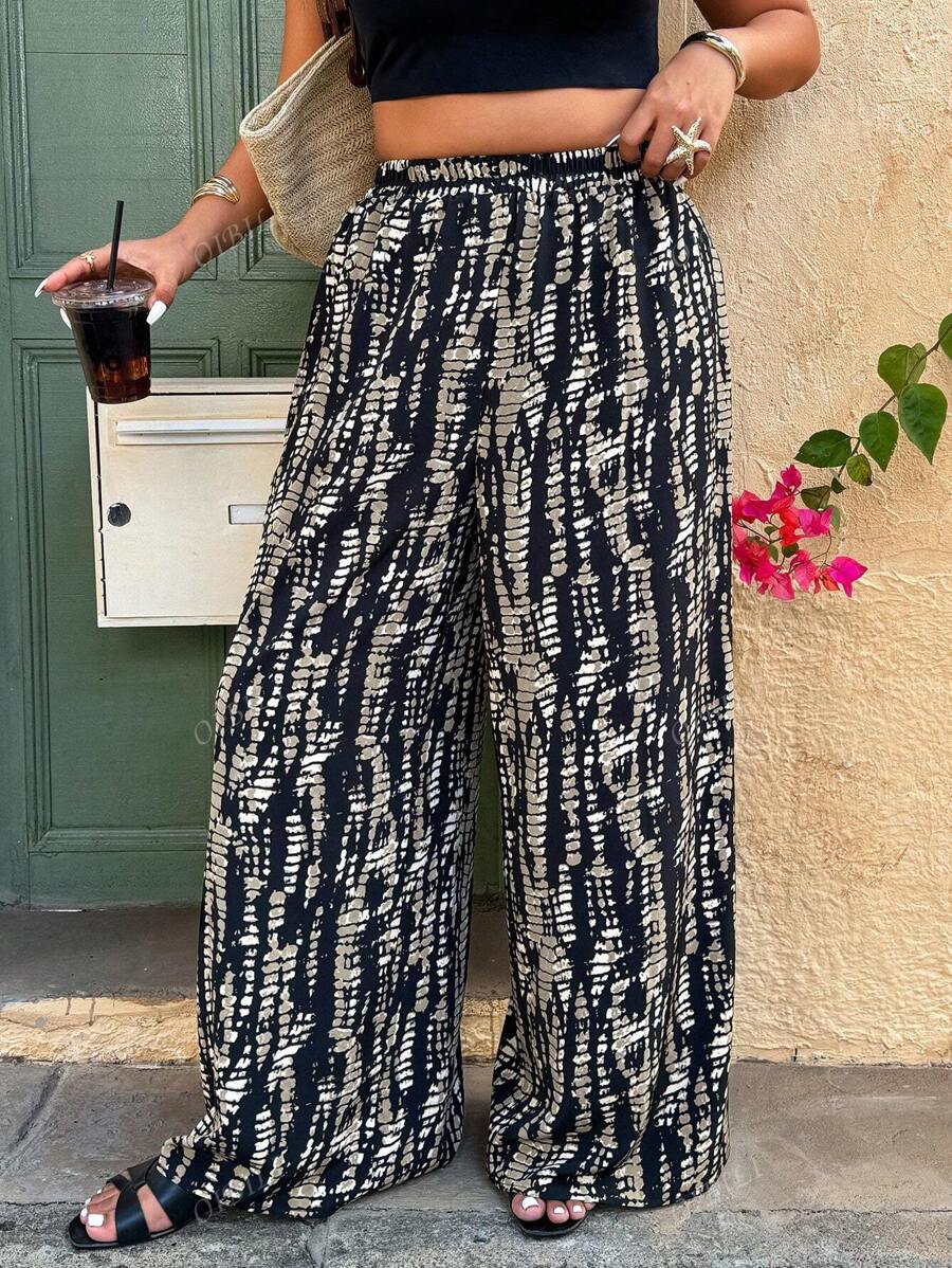 Plus Size Women Tie-Dye Printed Straight Leg Casual Pants