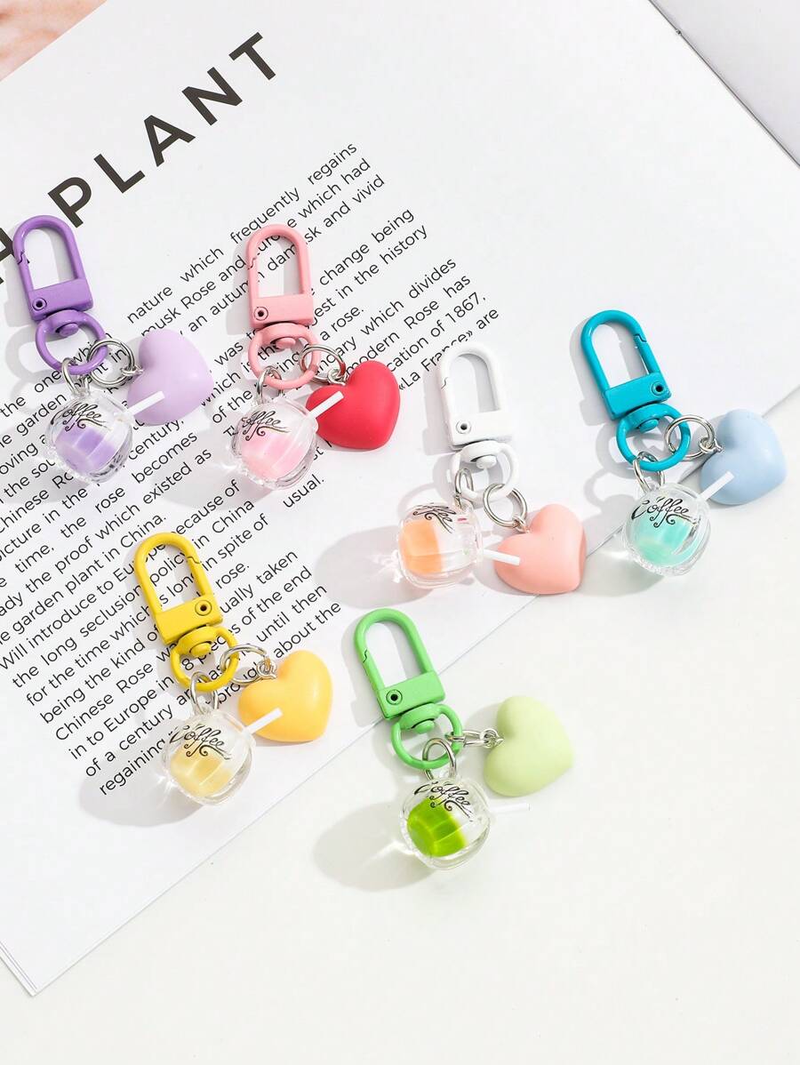 1pc Multi-Color Keychain, Acrylic Heart-Shaped Glow-In-The-Dark Bicolor Coffee Cup Bag Car Decor Pendant
