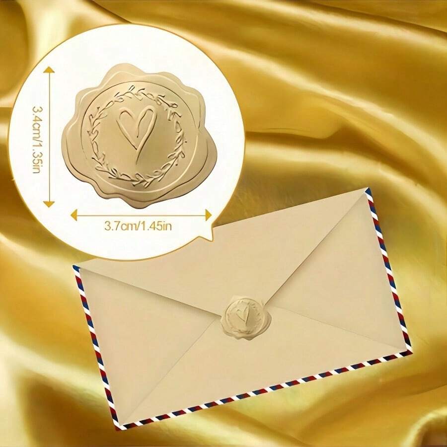 100 pegatinas con sello de cera en relieve, sello de metal en relieve retro, pegatinas de boda, pegatinas doradas, pegatinas de sobres con forma de corazón, para bodas, fiestas de cumpleaños, sobres de regalo del Día de la Madre