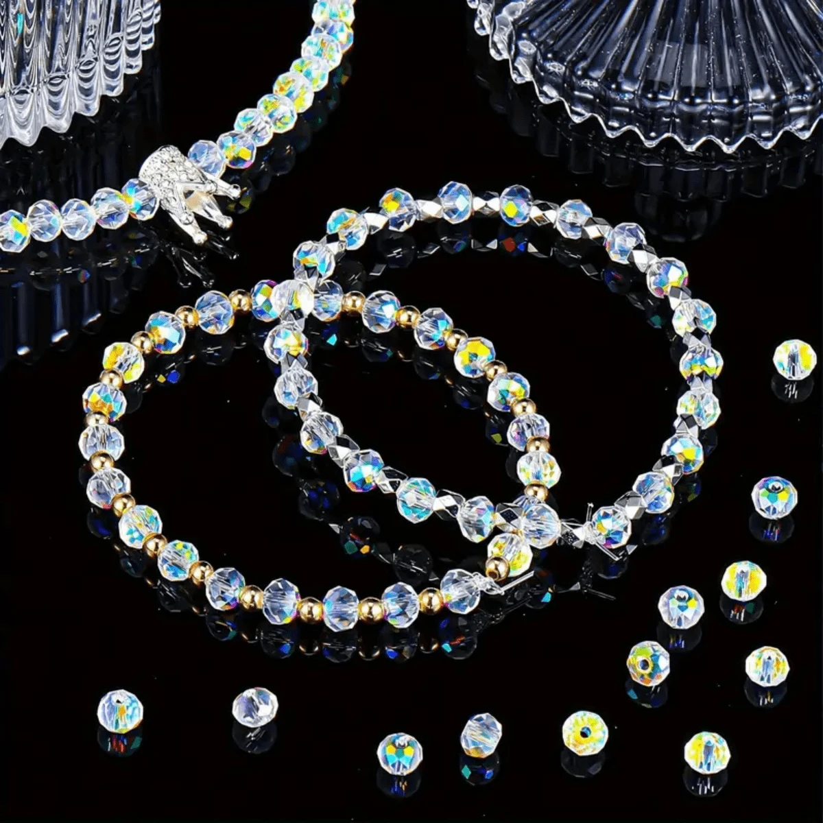 30pcs Elegant Faceted Crystal Glass Beads, Multicolor Iridescent - Ideal For DIY Bracelets, Necklaces & Pendants Jewelry Making Supplies, Glass Beads, Pendant