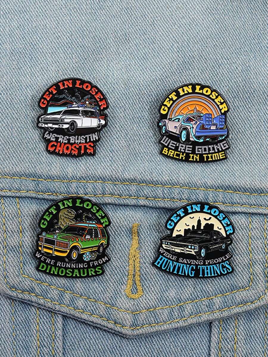 4pcs GET IN LOSER Automotive Hard Enamel Needle Creative Cartoon Brooch Collar Badge Jewelry Gift For Friends