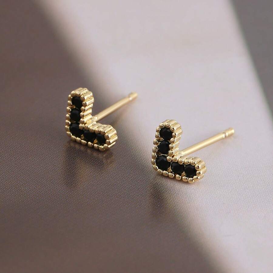 1 paire de boucles d'oreilles cloutées au cœur mini élégantes et à la mode en zircone cubique, avec plusieurs couleurs, pour le port quotidien, les rendez-vous, les cadeaux de la Saint-Valentin pour femmes