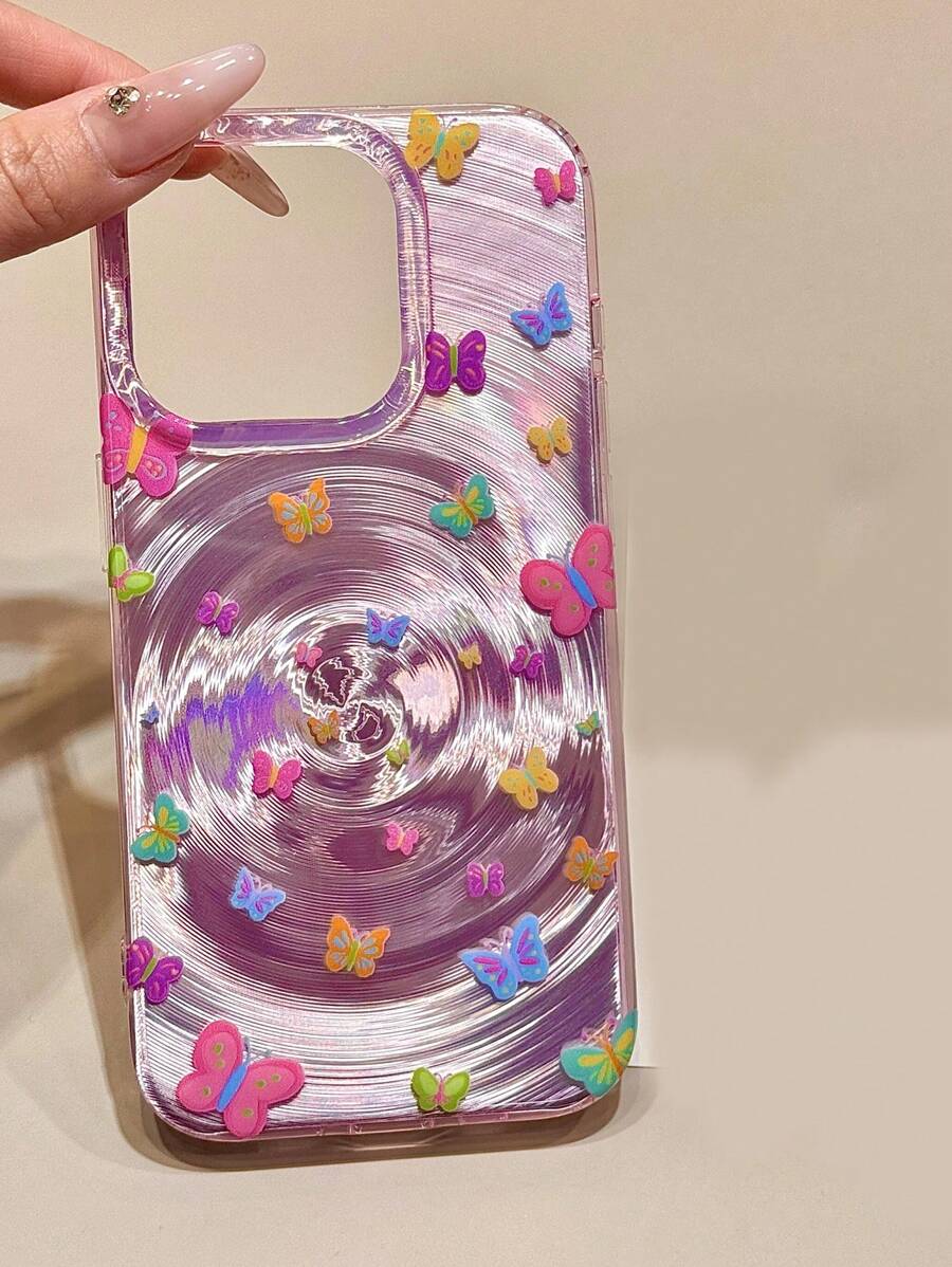 INS koreanisches süßes Schmetterling Laser Wirbelmuster Handyhülle kompatibel mit iPhone 16 15 14 13 Pro Max, weiches Backcover, Geschenk für Mädchen